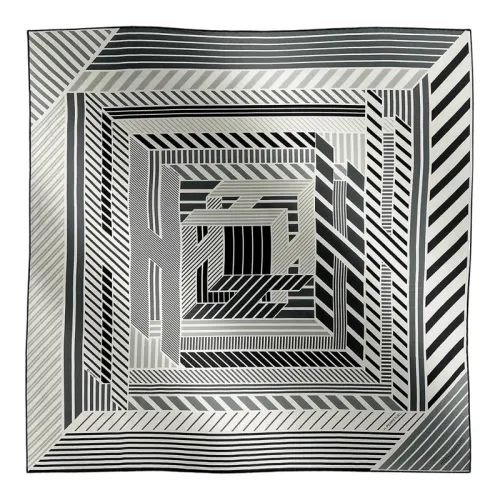 HERMES Scarves Men's White/Gray/Black