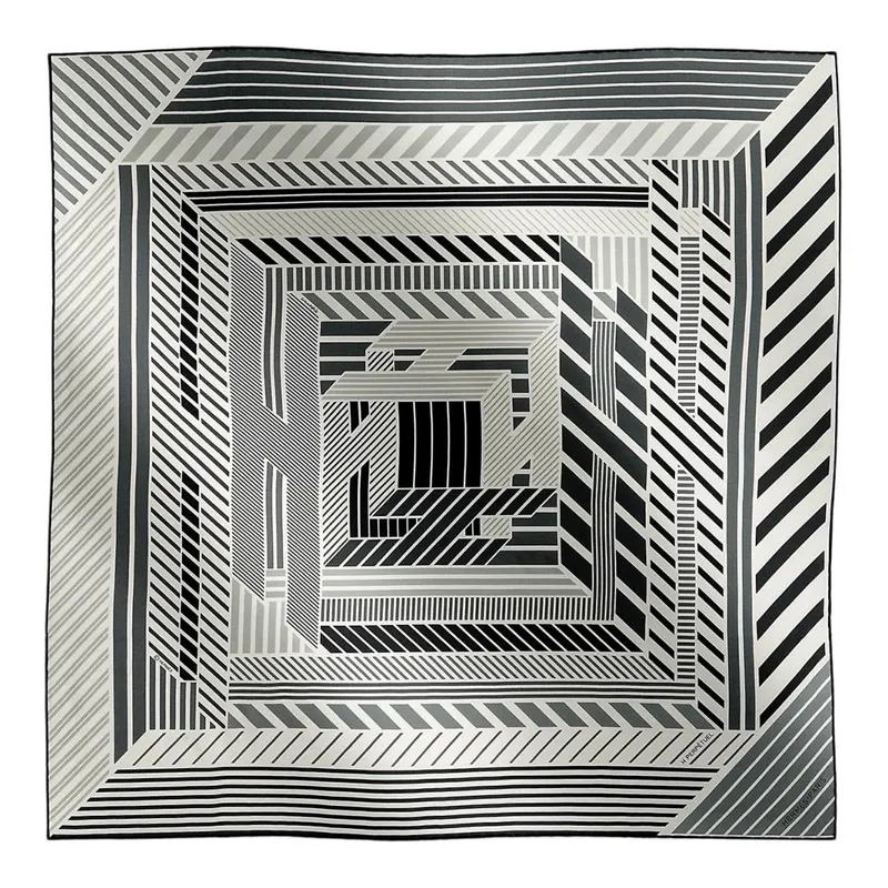 HERMES Scarves Men's White/Gray/Black
