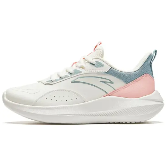 ANTA Running Shoes Women's Low-Top Ivory White/Cherry Blossom Pink/Crab Shell Green