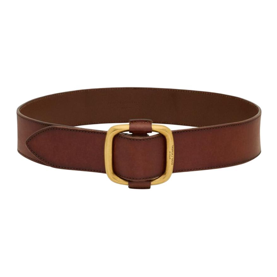 SAINT LAURENT Solid Color Design Calfskin Leather Belts Unisex Brown 4.5cm