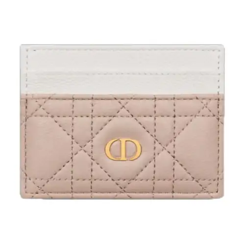 DIOR Caro Calfskin Card Holder Women's Beige