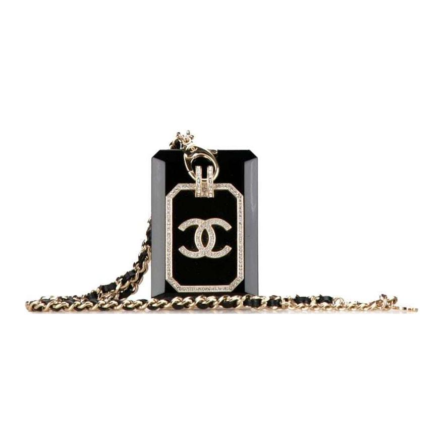 CHANEL Pre-Owned 2021 Rhinestone Embellished Resin And Leather Case Necklace Card Holder