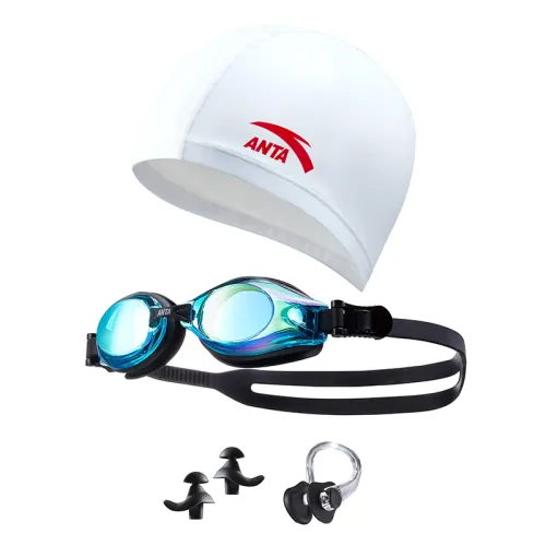 Adjustable base comfortable elastic swimming cap anti-fog, earplugs, nose clip for swimming, nylon set, silicone swimming pool for men and women