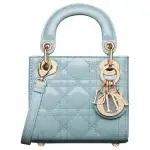 DIOR Lady Dior Patent Leather With Cow Leather Handbag Extra Mini Women's Space Blue