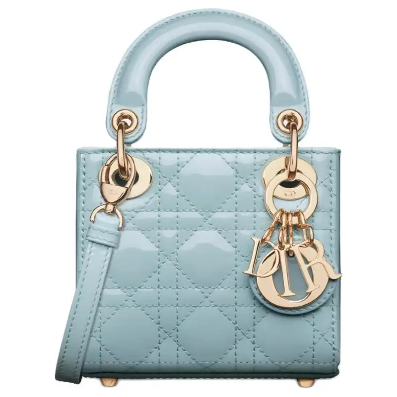 DIOR Lady Dior Patent Leather With Cow Leather Handbag Extra Mini Women's Space Blue