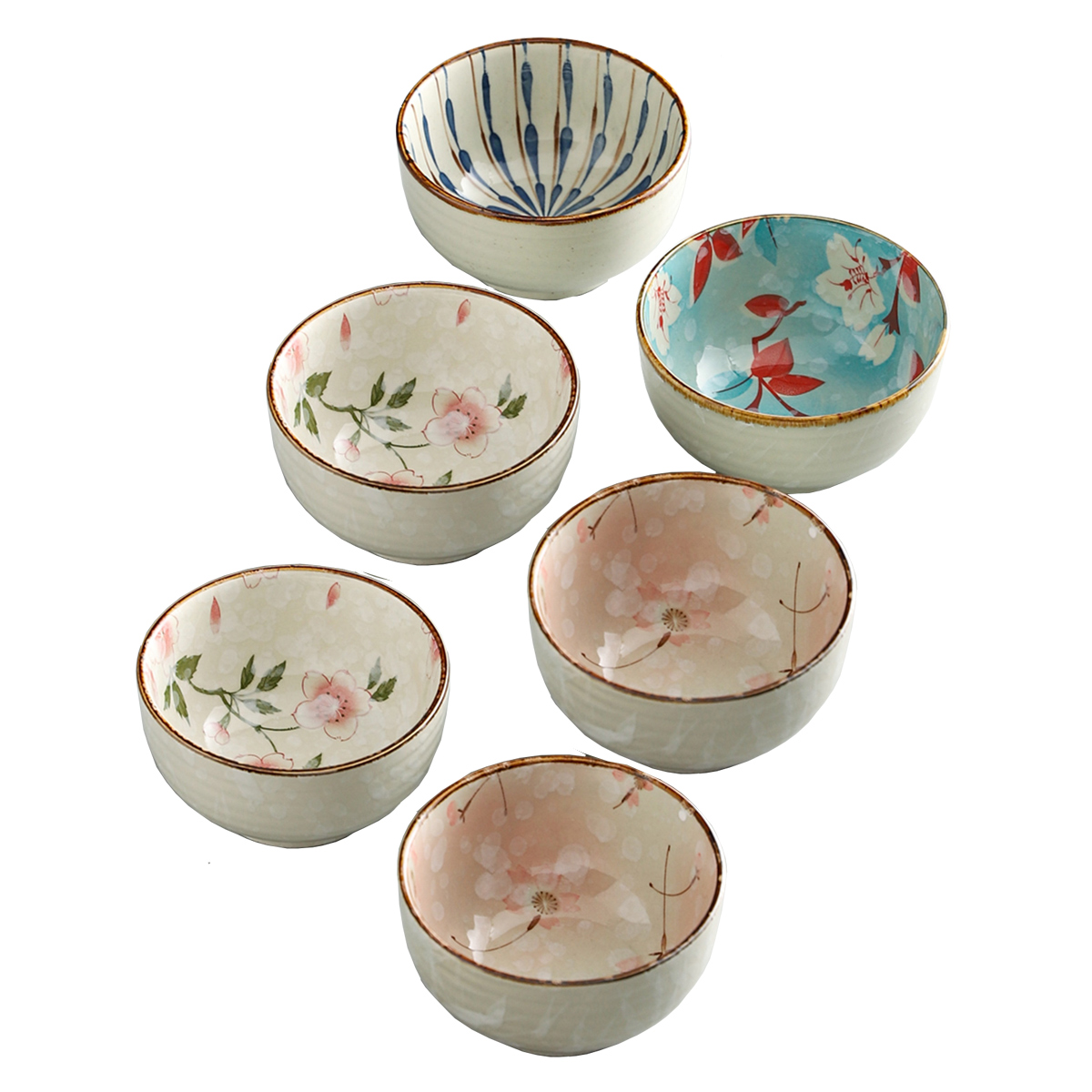 Kawashimaya KAWASIMAYA Ceramics Japanese Tableware Bowl Household 5-inch Rice Bowl Personal Use Specially Beautiful Rice Bowl Set Bowl Pink/Blue