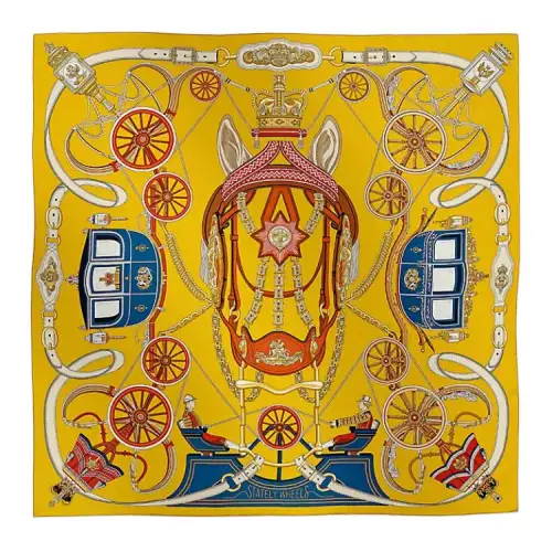 HERMES Mulberry Silk Scarves Women's Yellow