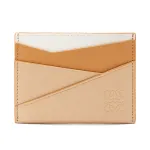 LOEWE Puzzle Calfskin Card Holder Women's Desert Yellow & Paper Color & White