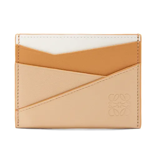 LOEWE Puzzle Calfskin Card Holder Women's Desert Yellow & Paper Color & White