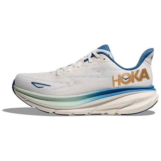 HOKA ONE ONE Clifton 9 Running Shoes Men Low-Top Pale White/Gold