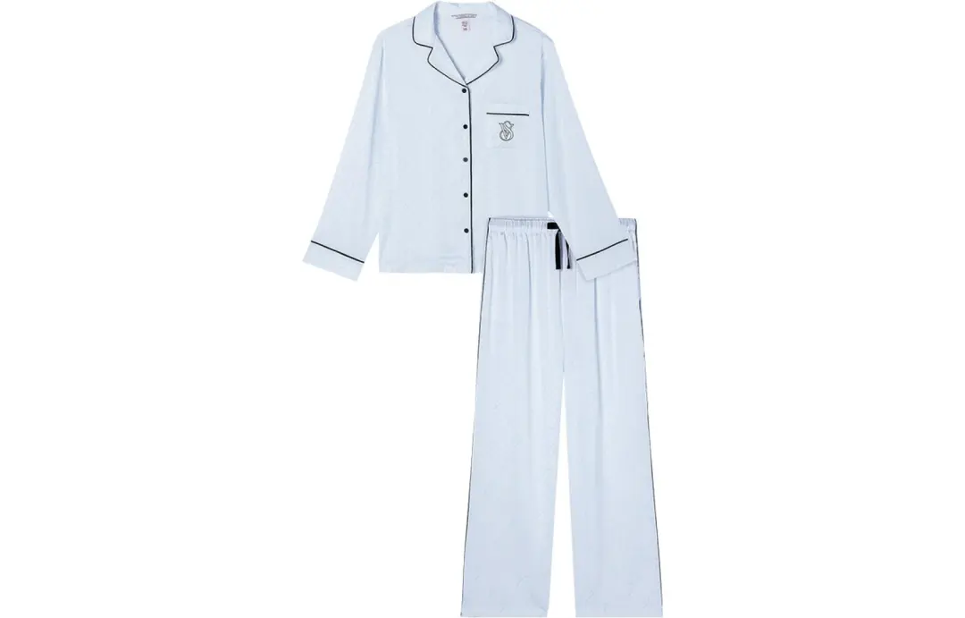 Victoria's Secret Pajama Set Refined Print Silky Skin Friendly Women's Light Aqua Blue