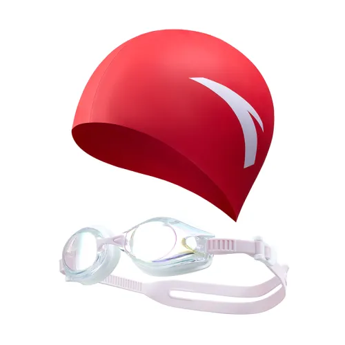 Anta Comprehensive Training Series Comfortable Elastic Racing Red Swimming Cap Colorful Coated Anti-fog Anti-chlorine Active Gray Pink Swimming Goggles Swimming Set Silicone PC Polycarbonate Swimming Pool Same Style for Men and Women