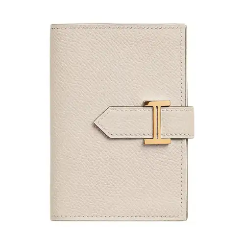 HERMES Bearn Gold tone Lock Epsom Calfskin Wallet Card Holder Women's 10 Craie Milkshake White