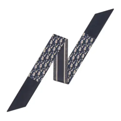 DIOR Mulberry Silk Scarves Women's Marine Blue