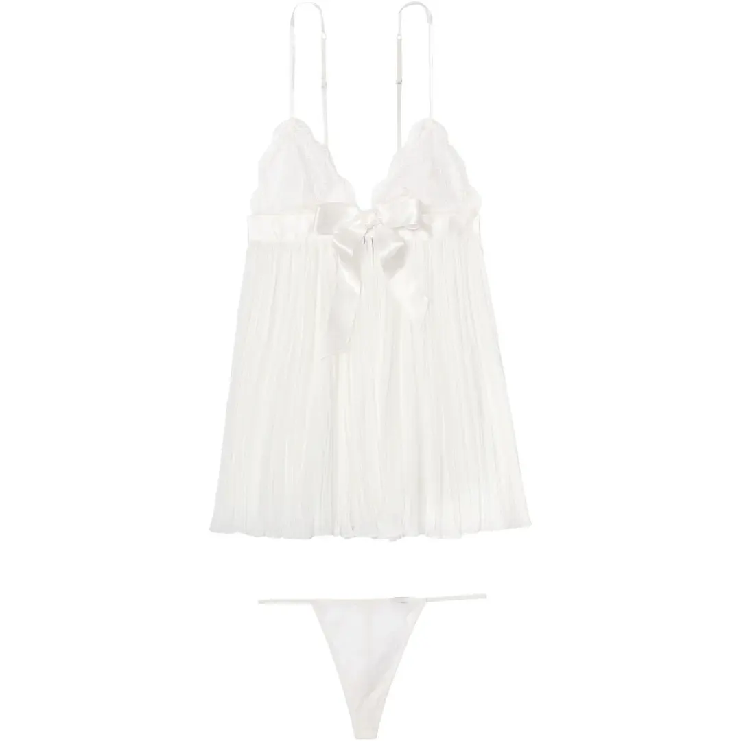 Victoria's Secret VERY SEXY Pleated Babydoll Set Underwear Set Women's White