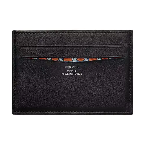 HERMES Citizen Twill Patterned Print Swift Leather Card Holder Men's Indigo & Orange & Sky Color