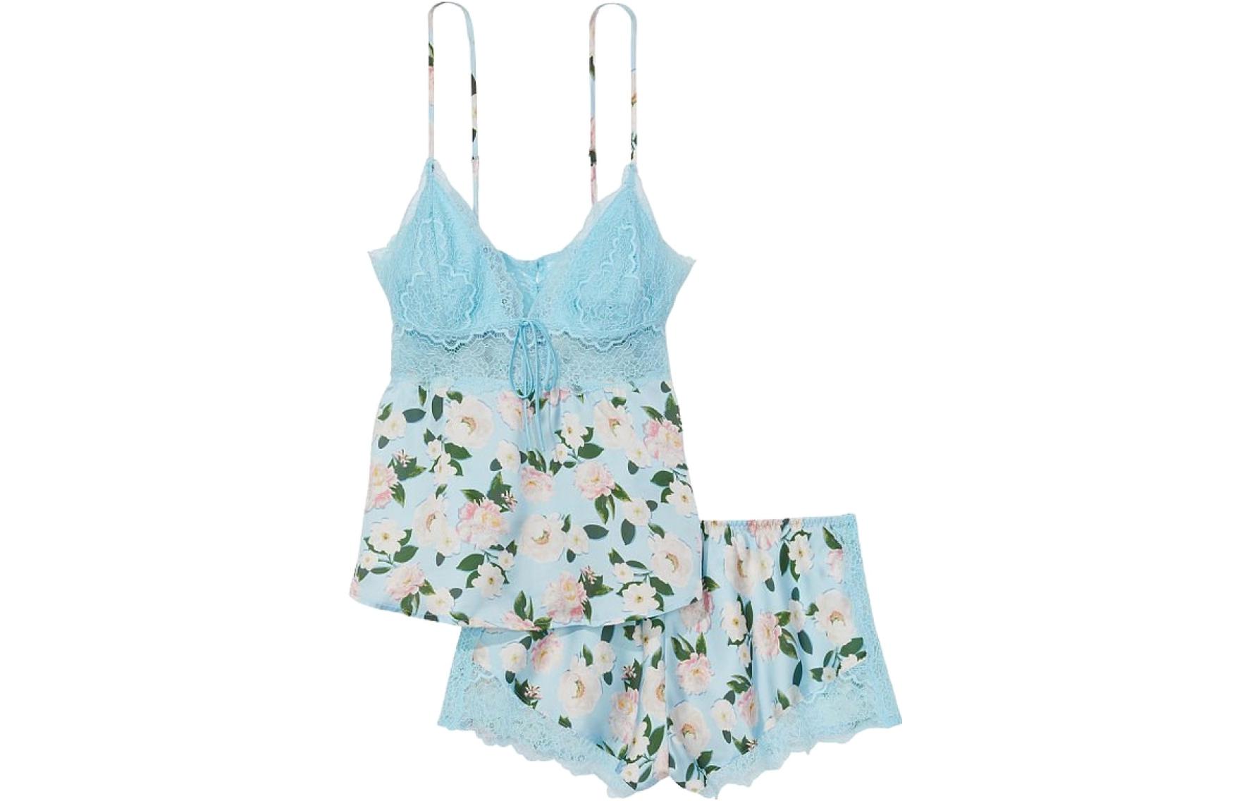 Victoria's Secret Lace green wireless bra, pijama, set, lifting effect, flowered