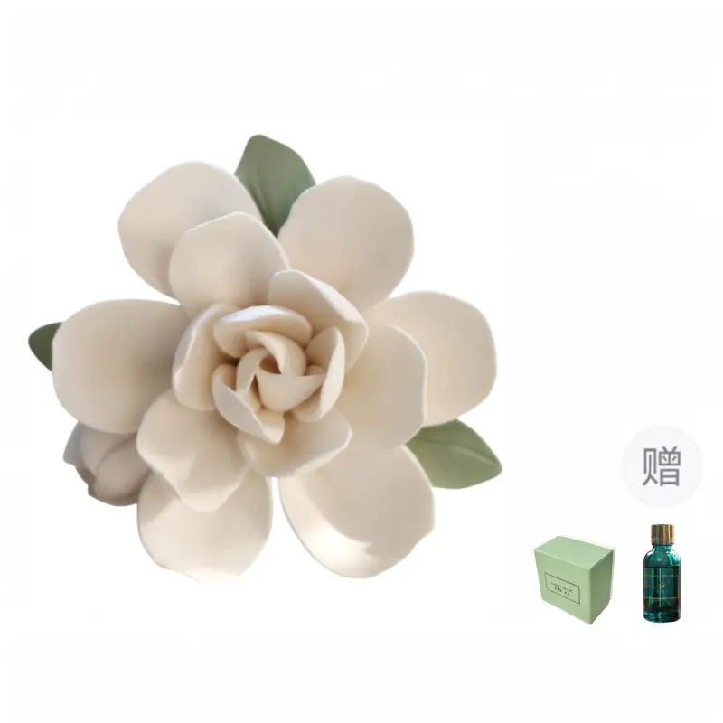Designer INVENTOR car-mounted hand-made porcelain flower gardenia air outlet fragrance ornaments for girls, elegant and high-end decoration in the car, car perfume aromatherapy, universal for all models, ceramic gift box style