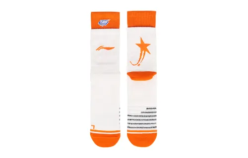 LiNing Li Ning CBA All-Star Series Contrast Color Splicing Design Basketball Socks Same Style for Men and Women White with Sunshine Orange