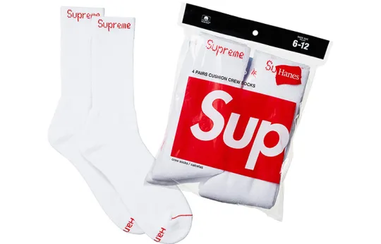 Supreme Hanes Crew Socks (4 Pack) White