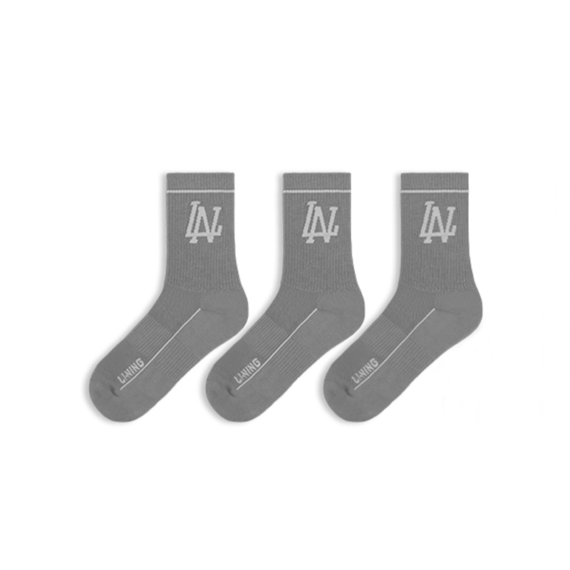 Li Ning Crew Socks Unisex 3 Pack Gray