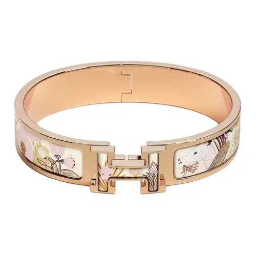 HERMES Clic H Enamel Rose Gold Plated Wristbands Women's Gold