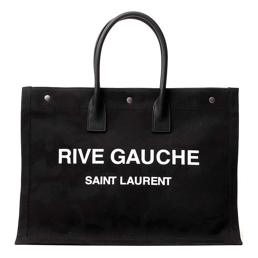 SAINT LAURENT Rive Gauche Cotton Tote Bag, Shopping Bag, Handbag Regular Men's Black