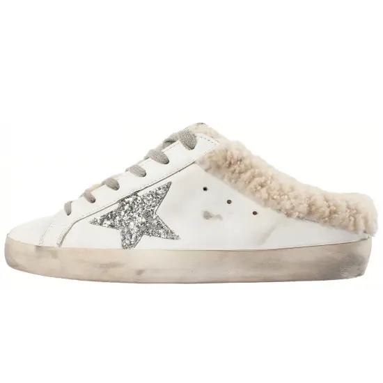 Golden Goose Super Star Sabot White Silver Beige Women's