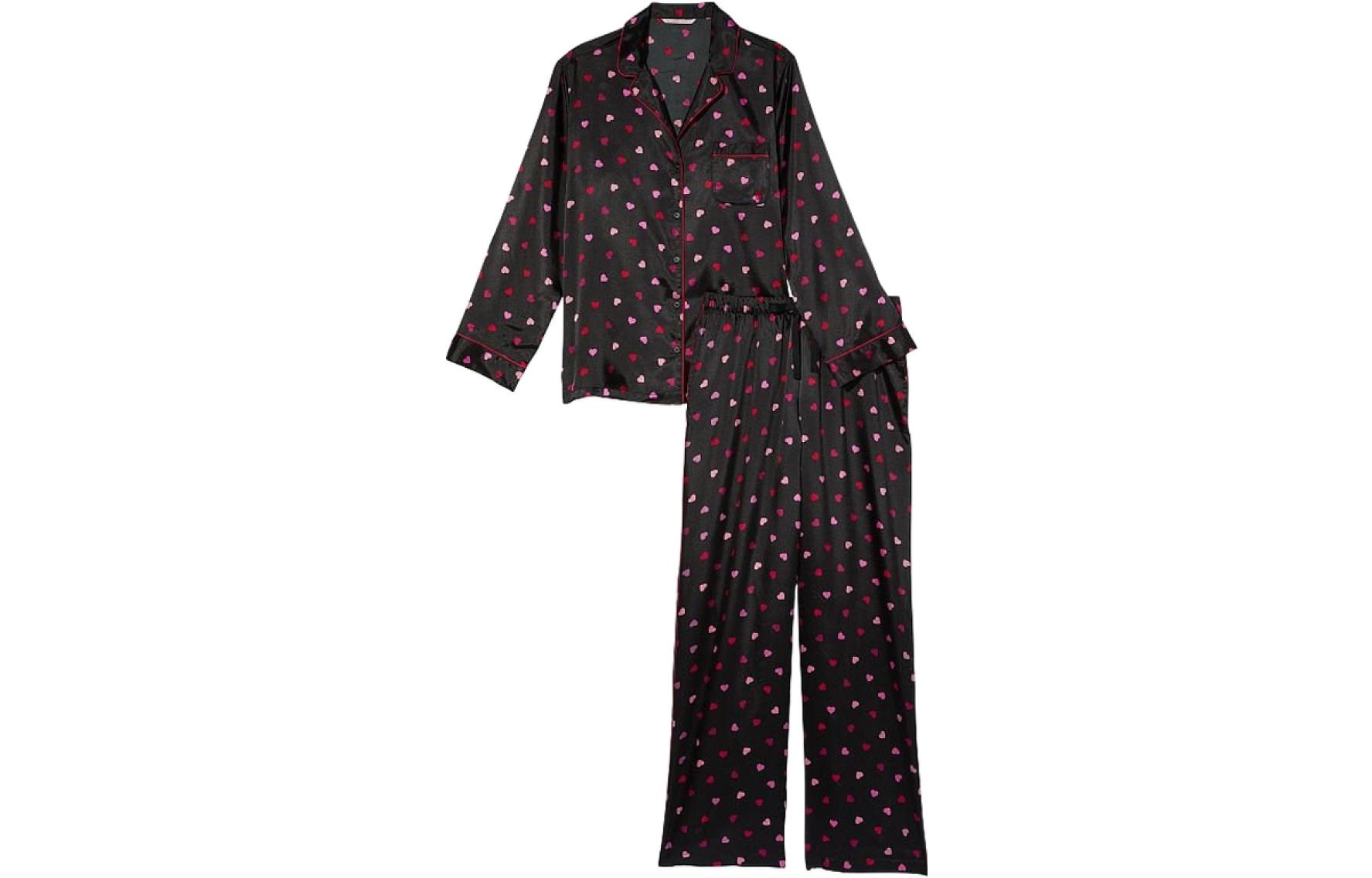 Женская пижама Victoria's Secret Satin Long Pajama Set (черная)