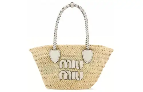 MIU MIU Palm With Leather Tote Bag, Shopping Bag, Shoulder Bag, Crossbody Bag, Handbag Women's Natural & White