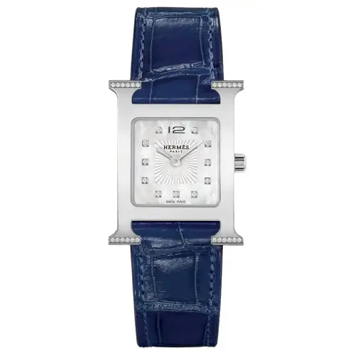HERMES Wrist Watches Quartz Movement Crocodile Leather Strap 25mm White Dial Women's Watch 30m Water Resistant