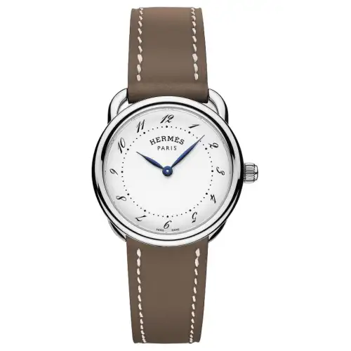 HERMES Wrist Watches Quartz Movement Cow Leather Strap 28mm White Dial Women's Watch