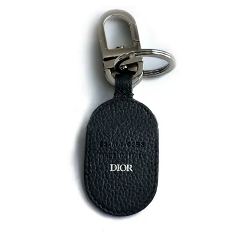 DIOR Calfskin, Rhodium Plated Brass Keychains Men's Black
