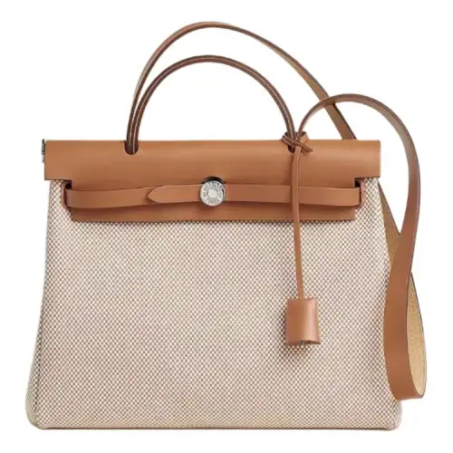 HERMES Herbag Zip Criss Viking Canvas With Hunter Cow Leather Shoulder Bag, Crossbody Bag, Handbag 31 Unisex