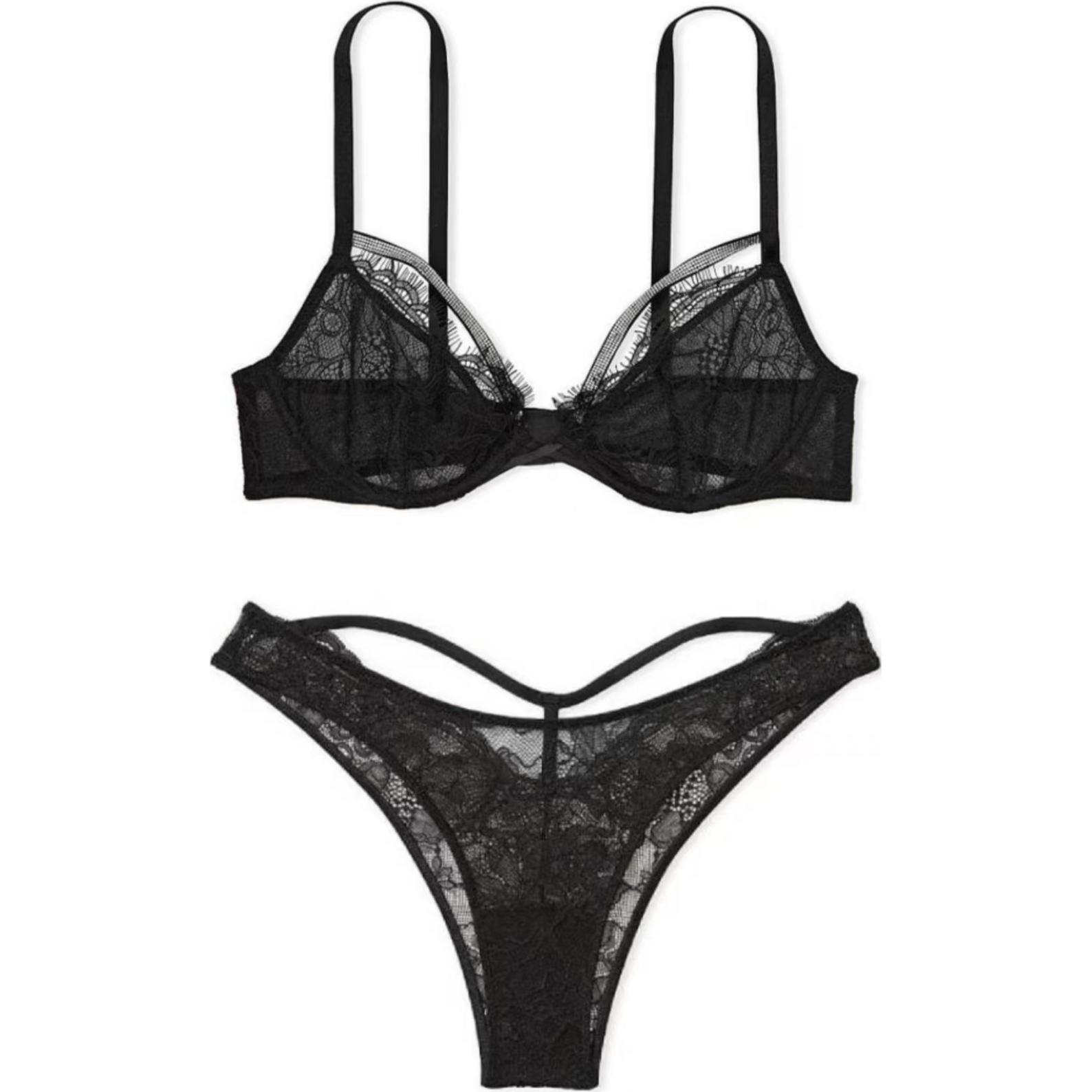 Женский комплект нижнего белья Victoria's Secret V-образный (черный)