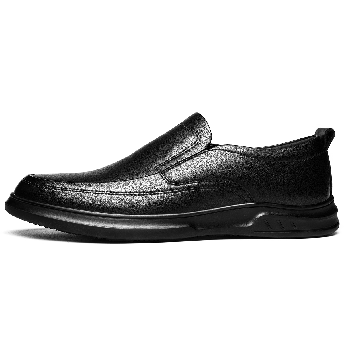 Chint two-layer cowhide, round toe, comfortable men's shoes, British style business formal leather shoes for men, breathable soft sole middle-aged dad's shoes, slip-on slip-ons, groom's wedding shoes, work shoes, men's casual, men's black