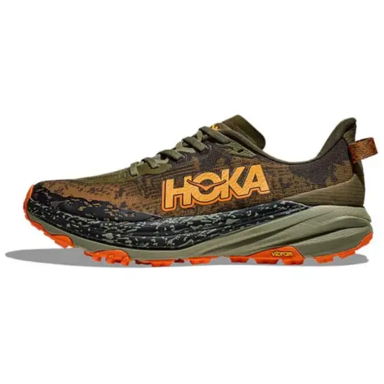 HOKA ONE ONE SPEEDGOAT 6 Running Shoes Men Low-Top Olive/Pumpkin Yellow
