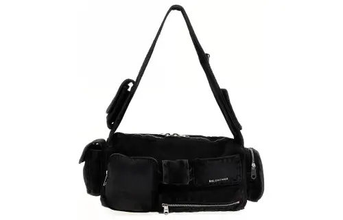 Balenciaga Superbusy Cotton Handbag, Shoulder Bag Small Men's Black