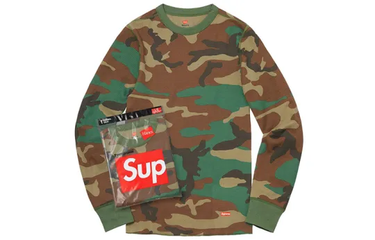 Supreme Hanes Thermal Crew 1 Pack FW19 Woodland Camo