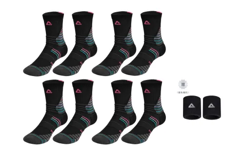 Peak Sports Training Towel Bottom Color Block Striped Jacquard Basketball Socks Same Style for Men and Women 4 Pairs