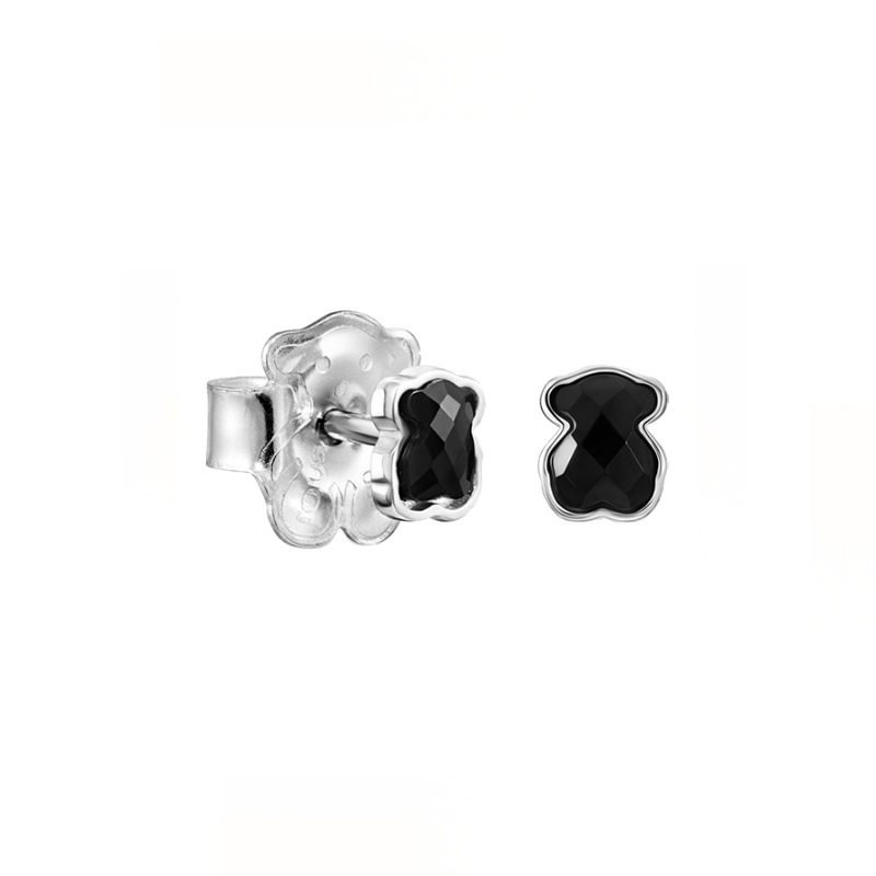 TOUS /Taosi Bear MINI COLOR AG series 925 silver mini black onyx bear earrings niche design women's style