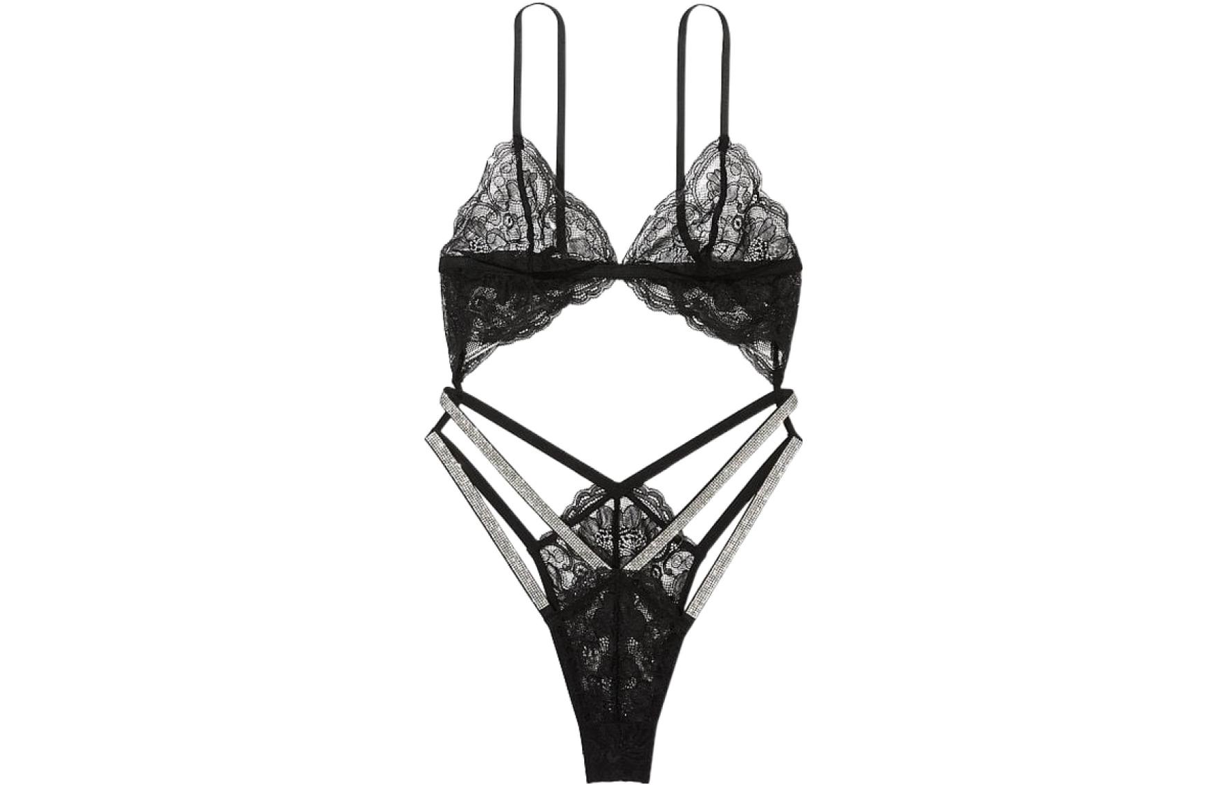 Женское боди Victoria's Secret Цветочное (черное)