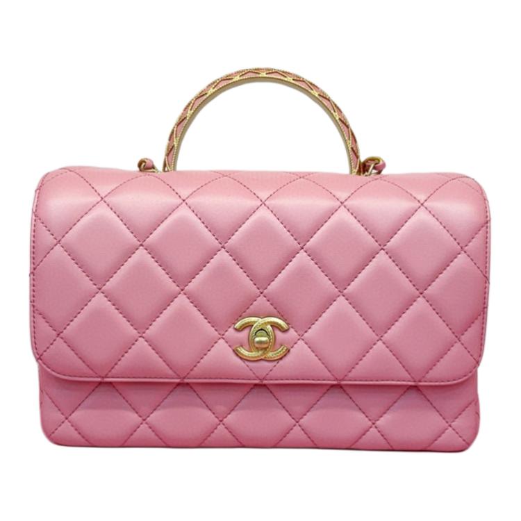 CHANEL Lambskin Crossbody One Shoulder Handbag Women's Pink
