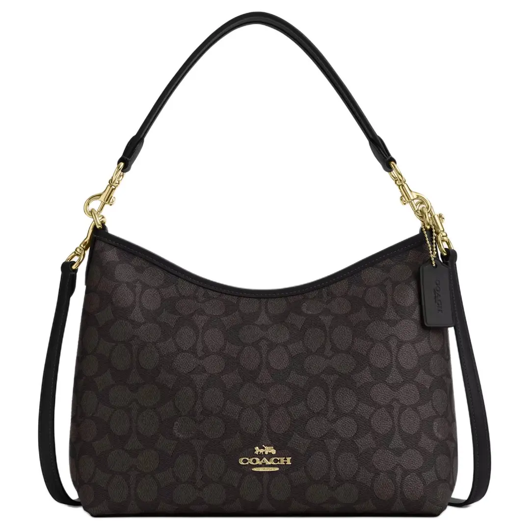 COACH Laurel Artificial Leather Shoulder Bag, Crossbody Bag, Handbag Large Women's Gold & Walnut Wood & Black