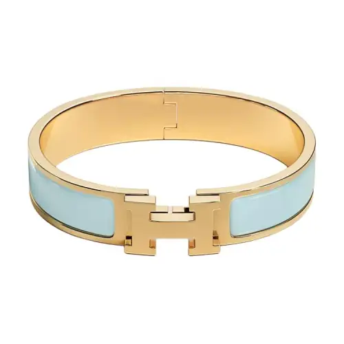HERMES Clic H Enamel, Metal, Gold Plated Bangles Unisex Blue