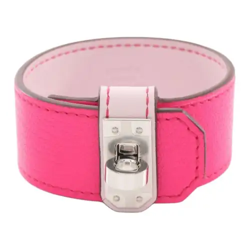 HERMES Brand Logo Bullock Leather Wristbands Women's Pink