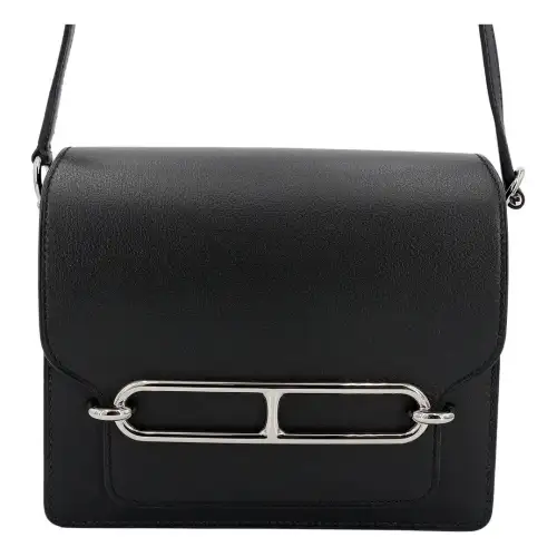 HERMES Roulis Silver Tone Buckle Evercolor Calfskin Pig Nose Bag, Shoulder Bag, Crossbody Bag Mini Women's 9 Noir Black