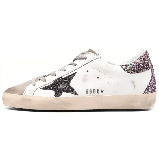 Golden Goose Super-Star White Black Multi Glitter Women's