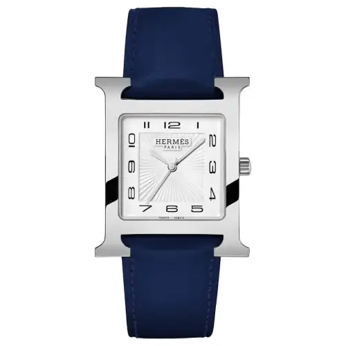 HERMES Heure H Collection Wrist Watches Quartz Movement Cow Leather Strap 30*34mm White Dial Unisex 30m Water Resistant