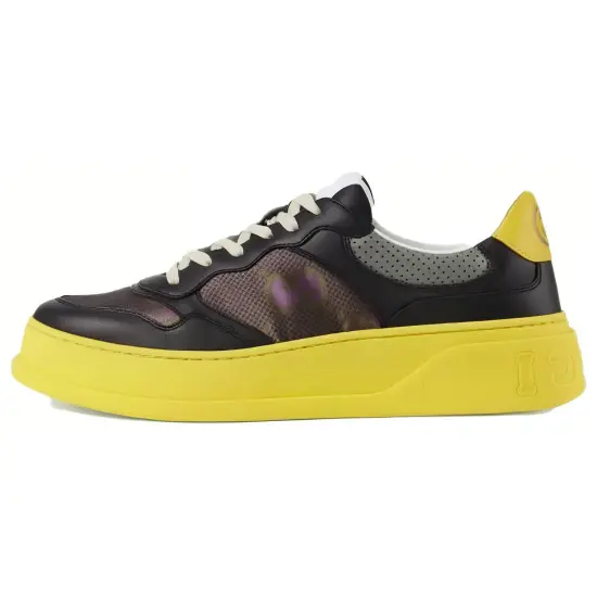 GUCCI Chunky B GG Stylish Skateboarding Shoes Men's Black Yellow